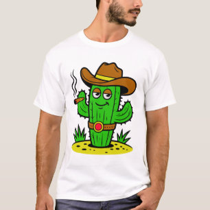 Cowboy Cactus Smoking Cigar Funny Cartoon T-Shirt