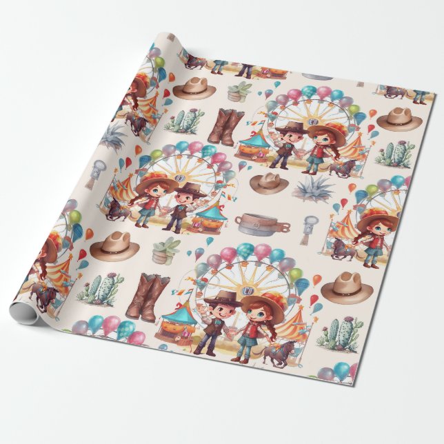 Cowboy Carnival Circus Show Birthday  Wrapping Paper (Unrolled)