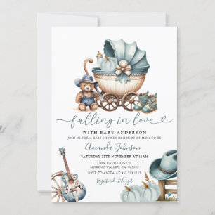 Cowboy Carriage Pumpkin Fall in love Baby Shower Invitation
