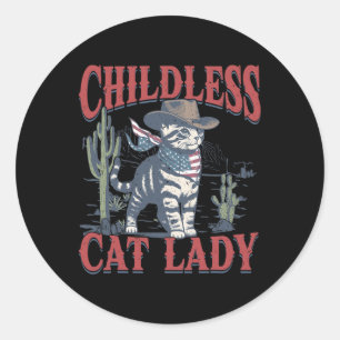 Cowboy Cat Childless Cat Lady For Kamala Election Classic Round Sticker