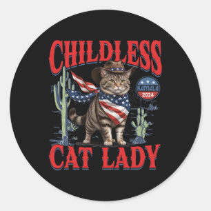 Cowboy Cat Childless Cat Lady For Kamala Election Classic Round Sticker