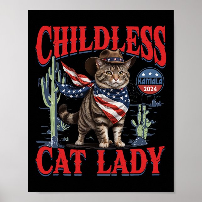 Cowboy Cat Childless Cat Lady For Kamala Election  Poster (Front)