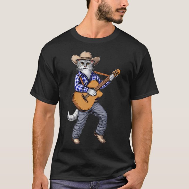 Cowboy Cat Guitar Player T-Shirt (Front)
