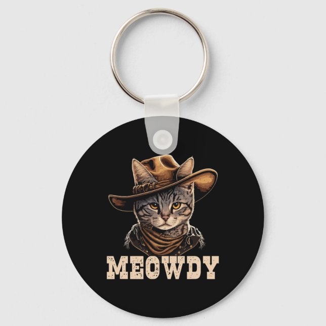 Cowboy Cat Meowdy  Key Ring (Front)