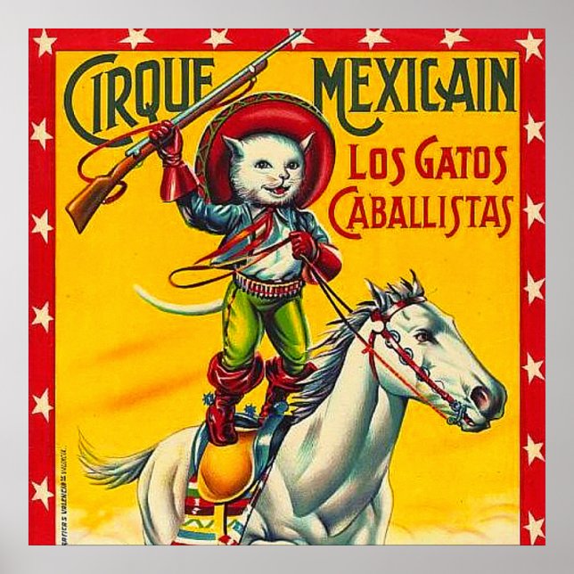 Cowboy Cat Mexican Circus Vintage Poster Art (Front)