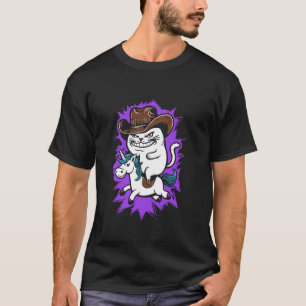 Cowboy Cat Riding A Unicorn - Funny Graphic Wester T-Shirt