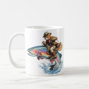 Cowboy Cat Riding Rainbow Trout Rodeo  Coffee Mug