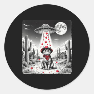 Cowboy Cat Ufo Meme Funny Cat Ufos Valentines Day Classic Round Sticker