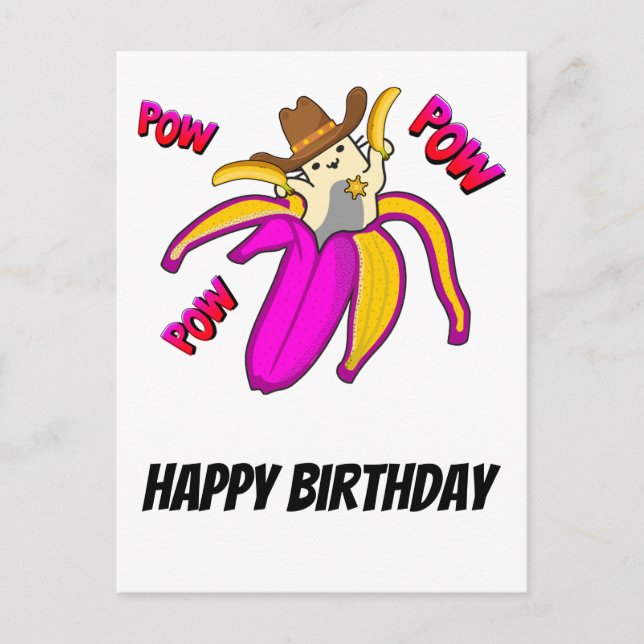 Cowboy Cat with Banana Pistols and Sheriff Star Postcard (Front)