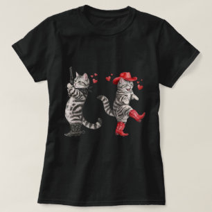 Cowboy Cats Duo Red Boots Western Art T-Shirt