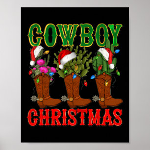 Cowboy Christmas Boots And Cactus Xmas Pjs Men Wom Poster