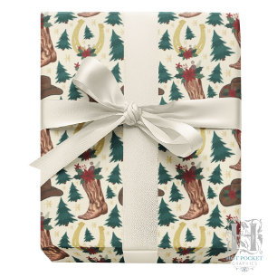 Cowboy Christmas Gift Wrapping Paper - Cream