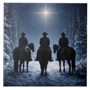 Cowboy Christmas North Star Artwork Ceramic Tile