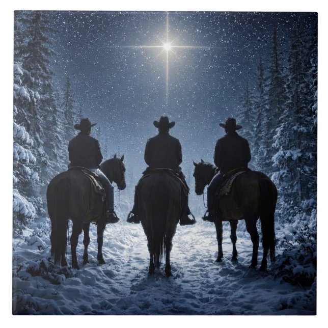 Cowboy Christmas North Star Artwork Ceramic Tile (Front)