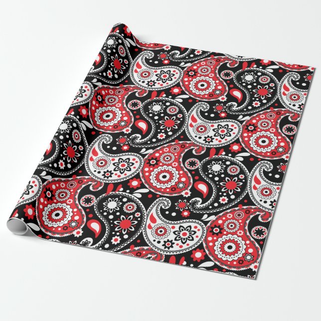 Cowboy Christmas Red Paisley Country Western Wrapping Paper (Unrolled)