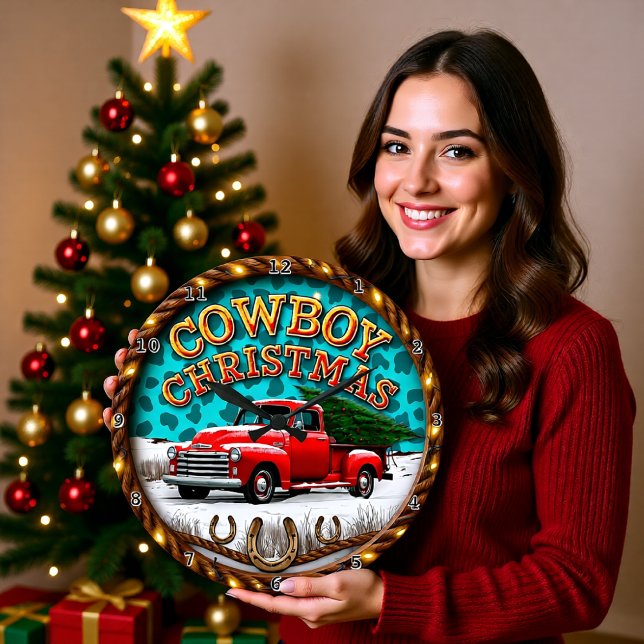 Cowboy Christmas Red Truck Large Clock (Creator Uploaded)