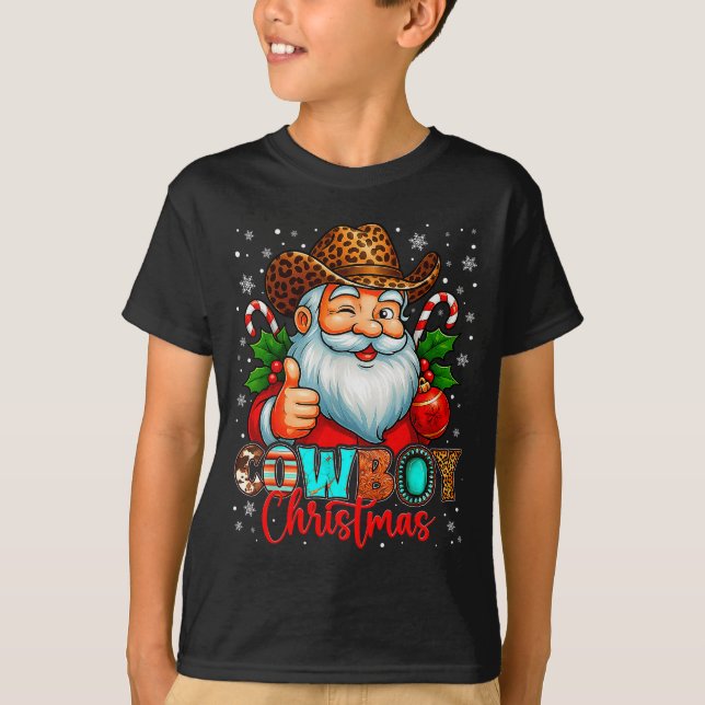 Cowboy Christmas Santa Pajamas Xmas Men Boy Kids O T-Shirt (Front)
