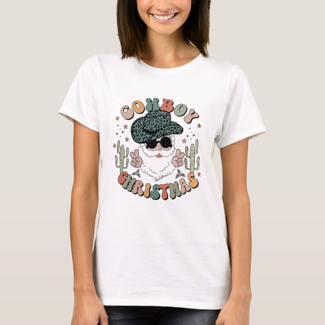 Cowboy Christmas Santa Western Leopard  T-Shirt (Front)