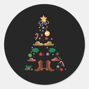 Cowboy Christmas Tree Xmas New Year Line Dance Gif Classic Round Sticker