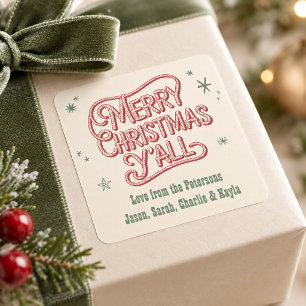 Cowboy Christmas Western Merry Christmas Y'all Square Sticker
