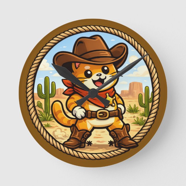 Cowboy Cliff - Whiskers Through Time Round Clock (Front)