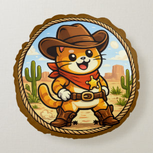 Cowboy Cliff - Whiskers Through Time Round Cushion
