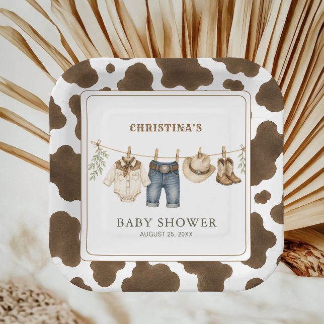 Cowboy Clothesline Paper Plates | Cow Print (Creator Uploaded)
