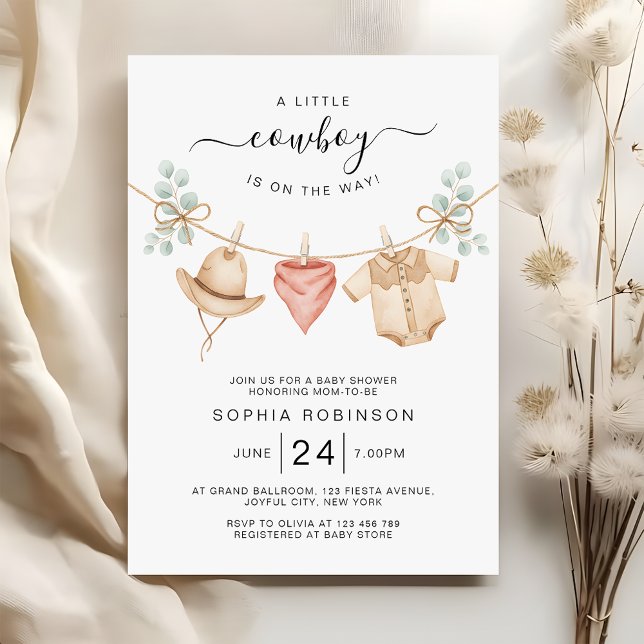 Cowboy Clothesline Wild West Boy Baby Shower Invitation (Creator Uploaded)
