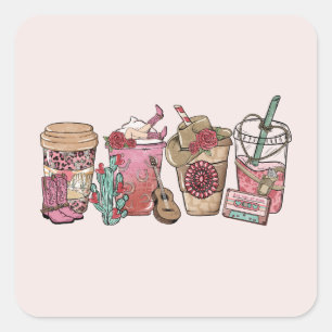 Cowboy Coffee Time Square Sticker