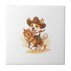 Cowboy Corgi � Western Rodeo Dog Ceramic Tile