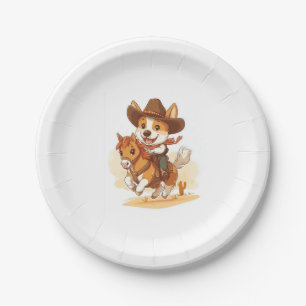 Cowboy Corgi � Western Rodeo Dog Paper Plate