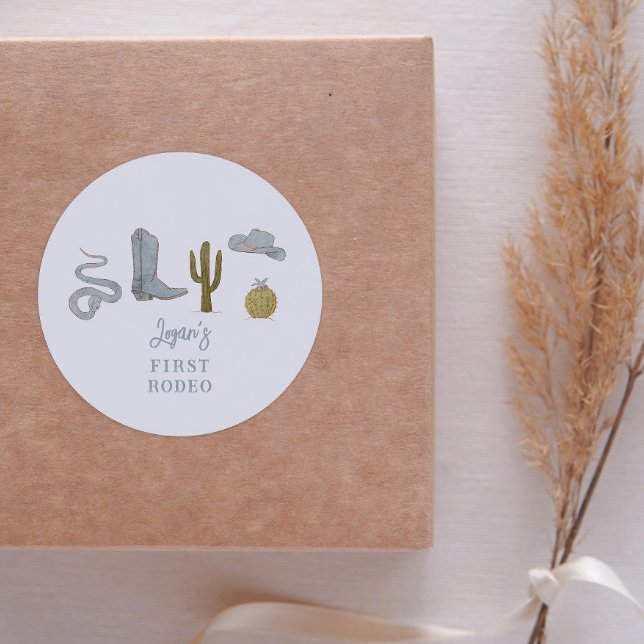 Cowboy Country 1st Birthday Party Favour Classic Round Sticker (Creator Uploaded)