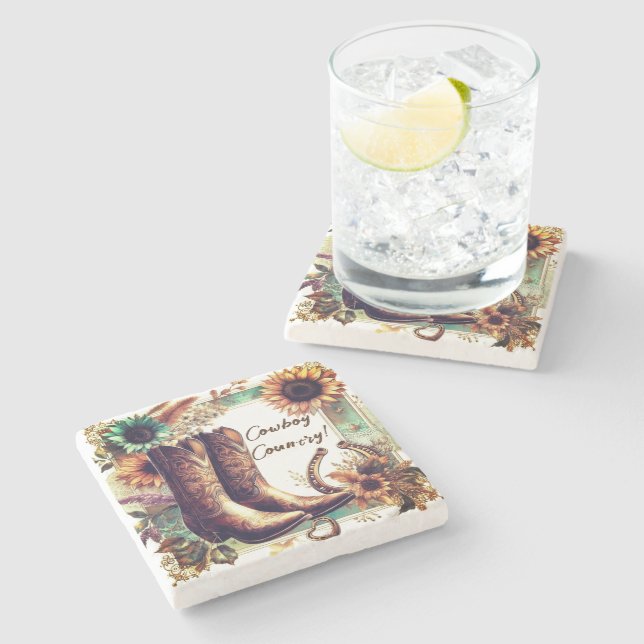 Cowboy Country Rustic Western  Stone Coaster (Side)