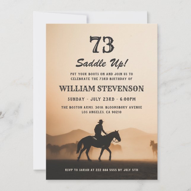 Cowboy Country Vintage Rustic Photo 73rd Birthday Invitation (Front)