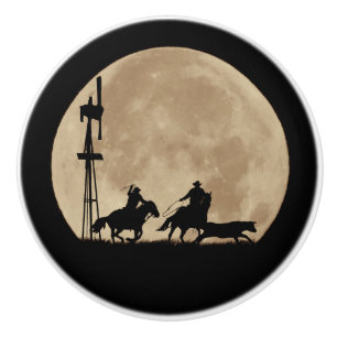 Cowboy Country Western Team Roping Ceramic Knob