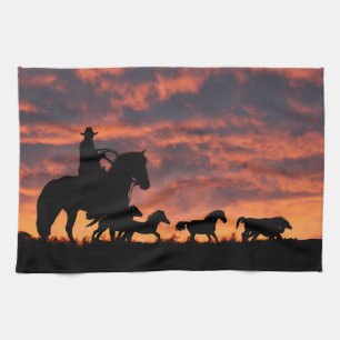 Cowboy Country Western Wild Horses Tea Towel