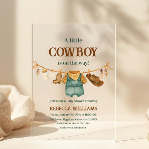 Cowboy Cow Print Western Clothesline Baby Shower Acrylic Invitations
