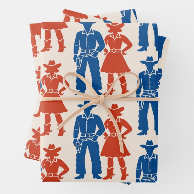 Cowboy & Cowgirl Americana Wrapping Paper Sheet (In situ)