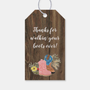 Cowboy/Cowgirl Bootie Dark Wood Gender Reveal Gift Tags