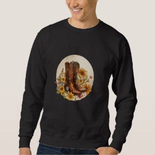 Cowboy Cowgirl Boots with Sunflowers and Wildflowe Sweatshirt