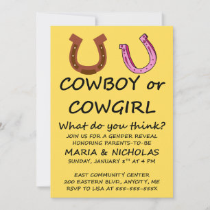Cowboy Cowgirl Gender Reveal Party Invitation