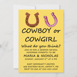 Cowboy Cowgirl Gender Reveal Party Invitation