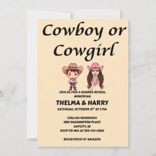 Cowboy Cowgirl Gender Reveal Party Invitation