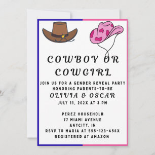Cowboy Cowgirl Gender Reveal Party Invitation