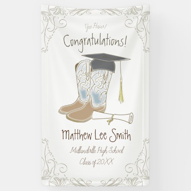 Cowboy Cowgirl Graduation Country Western Party Banner (Vertical)