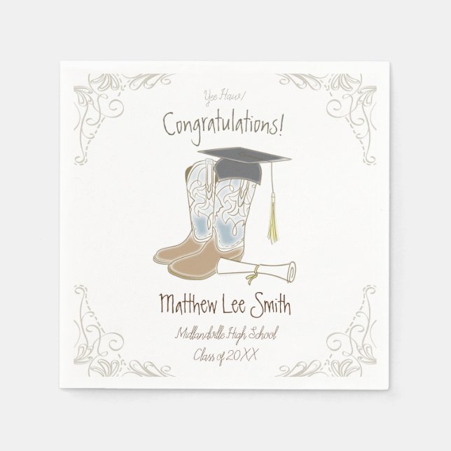 Cowboy Cowgirl Graduation Country Western Party Napkin (Front)