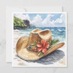 Cowboy Cowgirl Hat Tropical Beach Hawaiian Blank Holiday Card