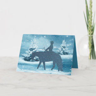 Cowboy Cowgirl Horse Winter Scene Holiday Card