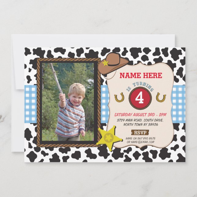 Cowboy Cowgirl Photo Birthday Party Sherif Invite (Front)
