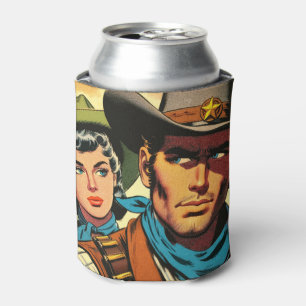 Cowboy/Cowgirl Retro Comics Can Cooler
